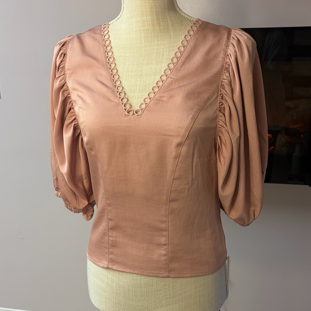 Express V-Neck Blouse with Puff Sleeves - Pink New with tags